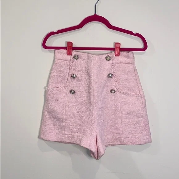 Zara Pink Tweed Shorts with Buttons S - Picture 3 of 6